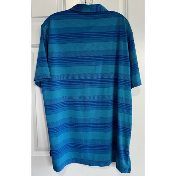 Peter Millar Short Sleeved Golf Polo Shirt Aqua Royal Blue Striped Men's Large L - Picture 2 of 7